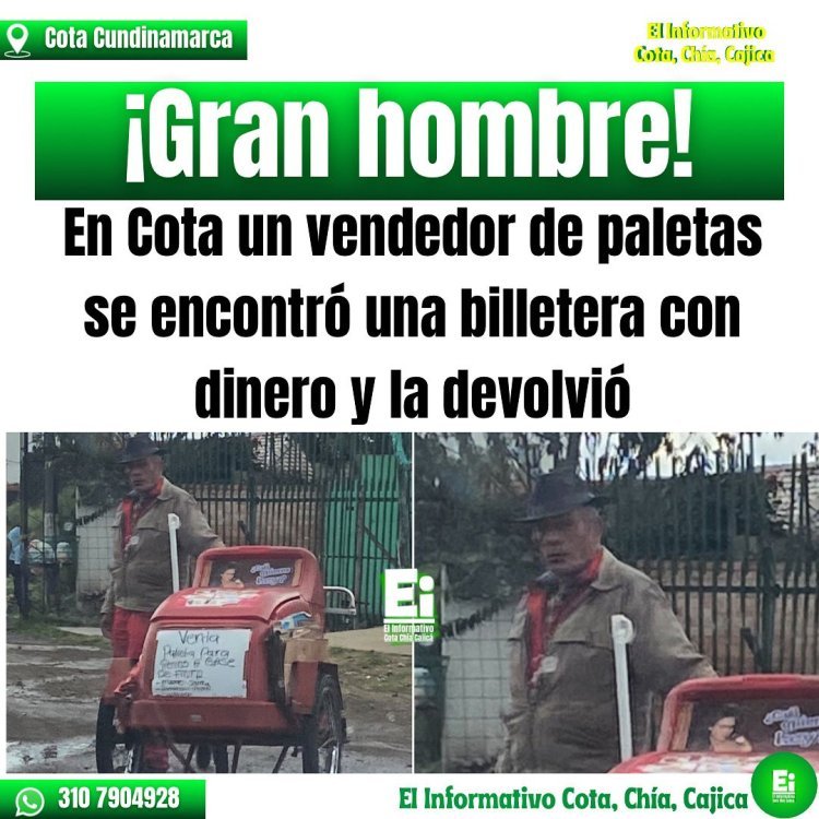 Hermoso, un vendedor de paletas se encontró una billetera con dinero en Cota y la devolvió
