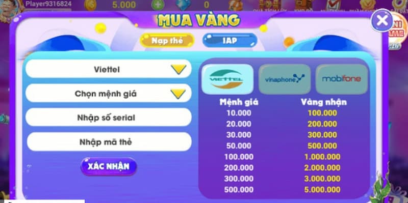 Nạp tiền đơn giản dễ dàng