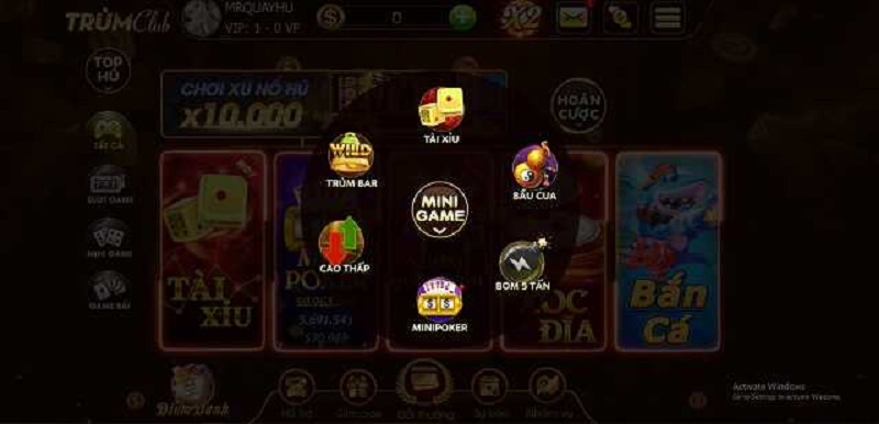 Những trò chơi có tại Trumclub vin