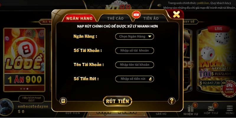 Cụ thể các bước rút tiền từ Yo88 nhanh chóng